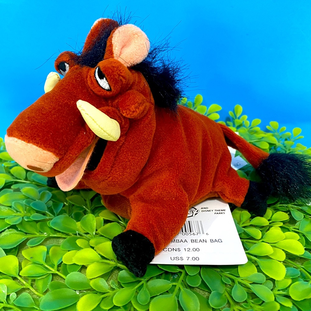 DISNEY EXCLUSIVE NWT VTG 90s THE LION KING RETIRED PUMBAA w/SOUND BEAN BAG PLUSH